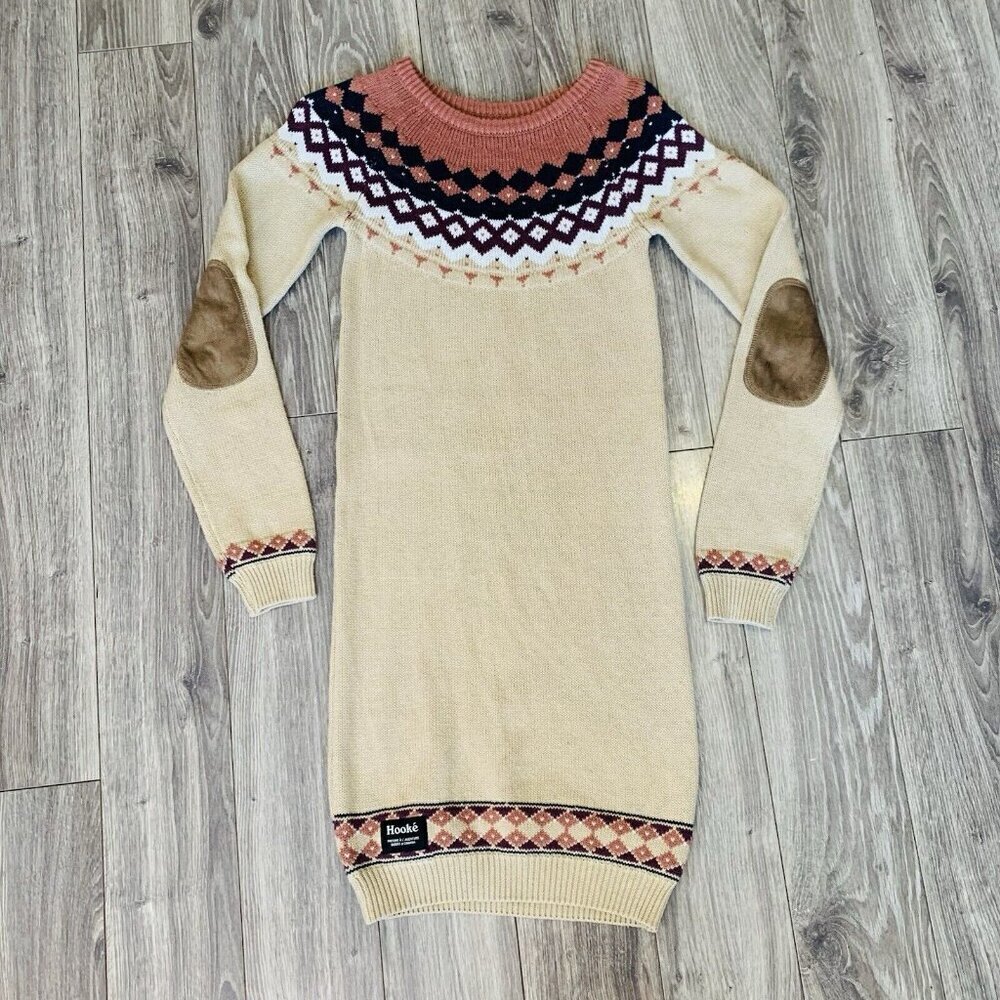 Hooke Knit Sweater‎ Dress Teens Size 14 Long Sleeve Elbow Patches Norway Nordic